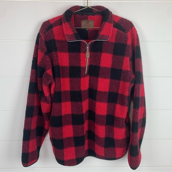 girlie girl & C. C. Tops - Girlie Girl C.C. Fleece Buffalo Check Red & Black Quarter Zip Women’s Size M